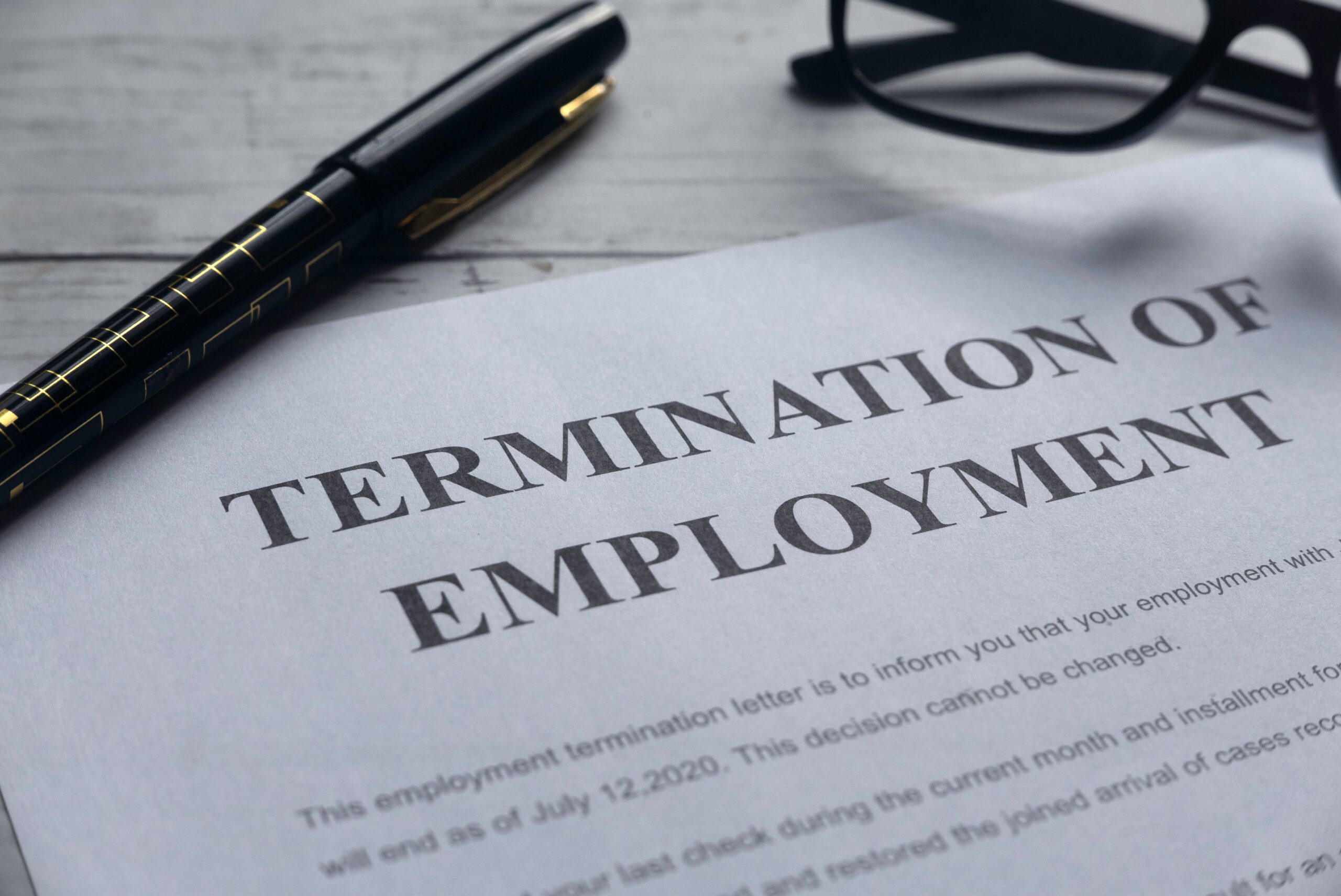 termination of employment notice on office desk